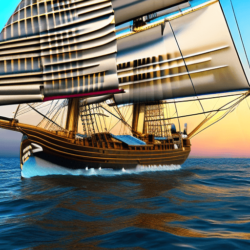 AI generated: Photo of a ultra realistic sailing ship, dramatic light, pale sunrise, cinematic lighting, battered,...
