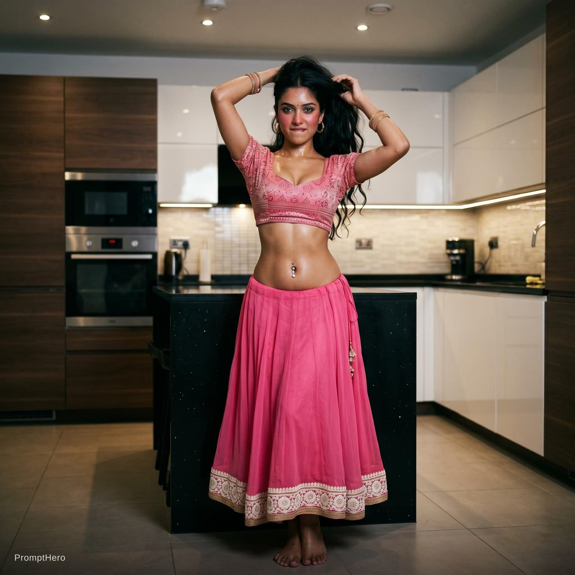 AI generated: Use the women in image, full body view from head to toe, no cropping whatsoever, complete legs and f...
