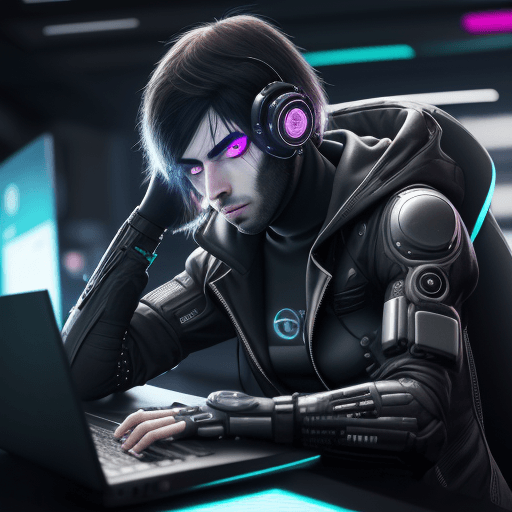 AI generated: german garmendia al estilo cyberhacker, centro de grabacion, computadora encendida, pose dinamica, m...