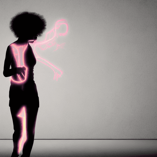 AI generated: running shadow woman in the lights of emty dark room mystery