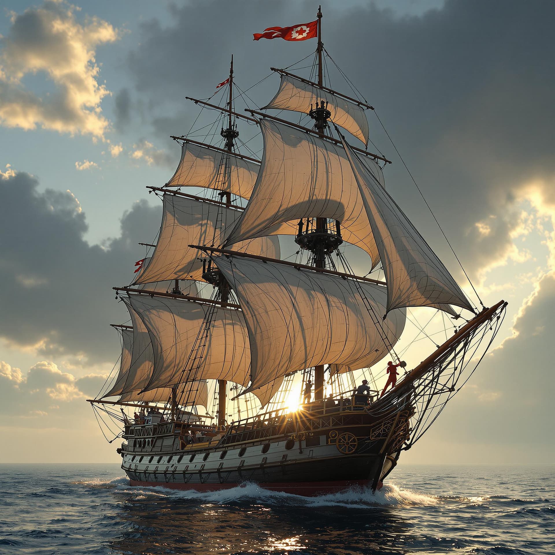AI generated: Photo of a ultra realistic sailing ship, dramatic light, pale sunrise, cinematic lighting, battered,...
