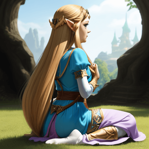 AI generated: Princess Zelda, facing away, on hands and knees