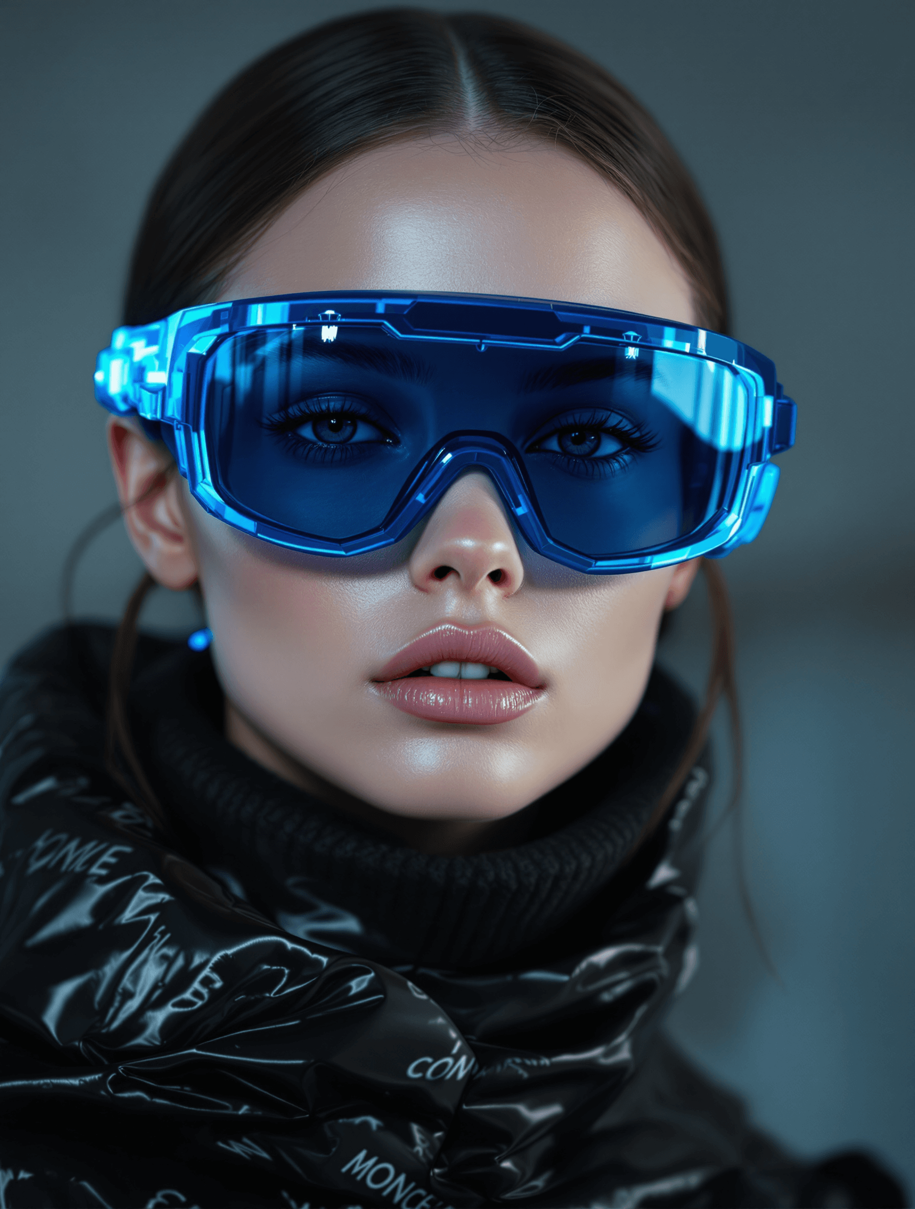AI generated: professional studio advertising,professional No arguments futuristic girl fullbody Fashion shoot, Ja...