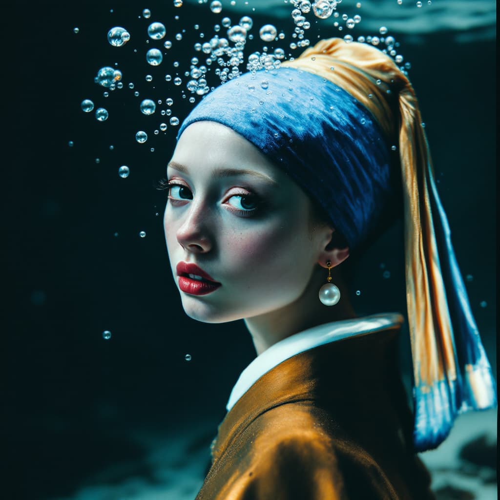 AI generated: girl with a pearl earring underwater