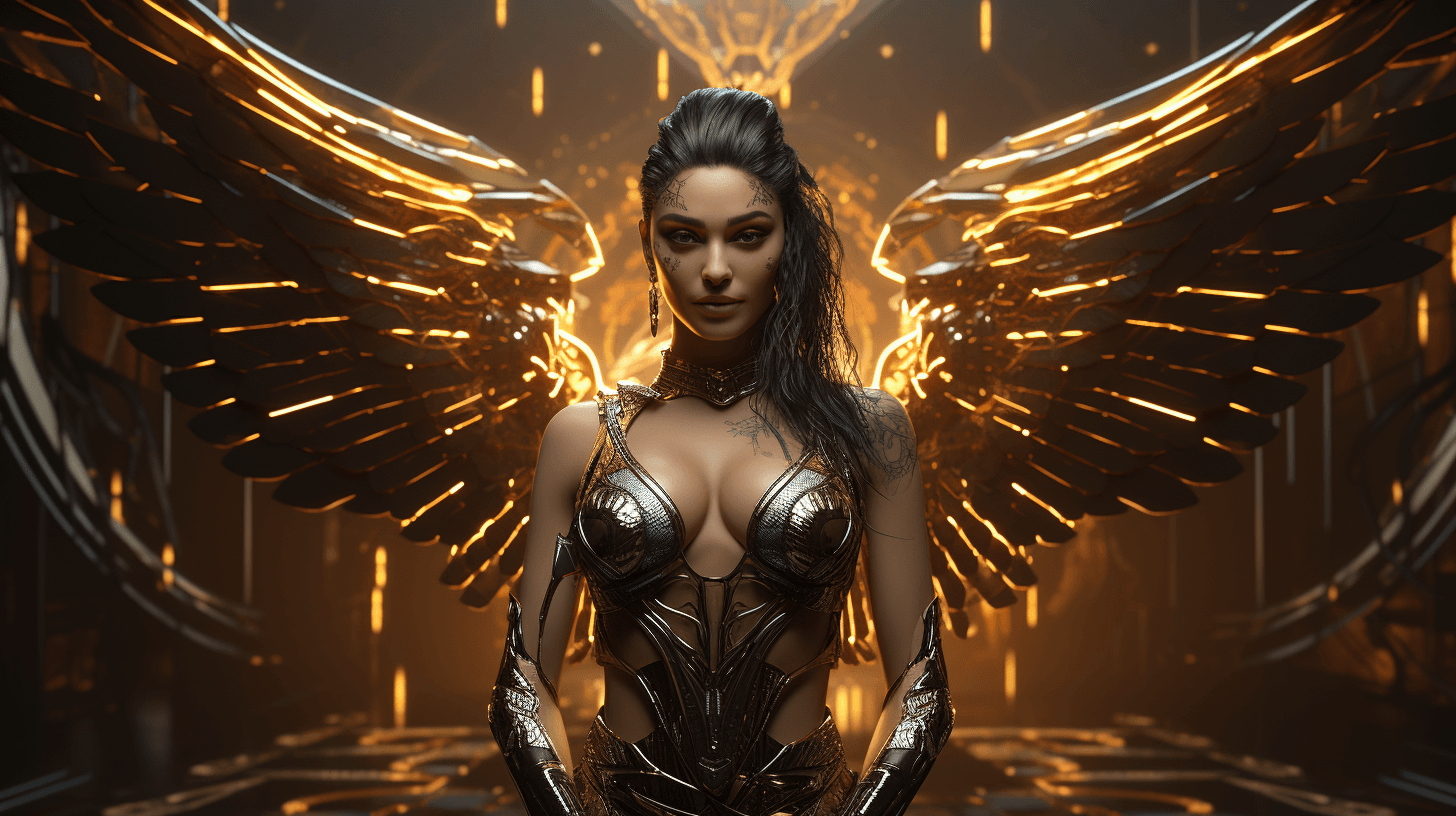 AI generated: A screenshot of an AI-organized scene in the style of Cyberpunk 2077, featuring a character with dar...