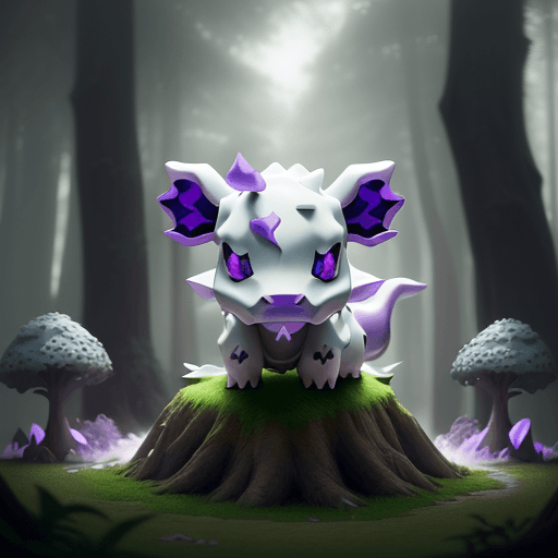 AI generated: white with purple cow, Masterpiece, (((cute Cubone from pokemon))), solo, Kawaii, sitting in mystica...