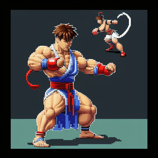 AI generated: A pixel art 8 bits reimagining of a Street Fighter character in a different fighting style or costum...