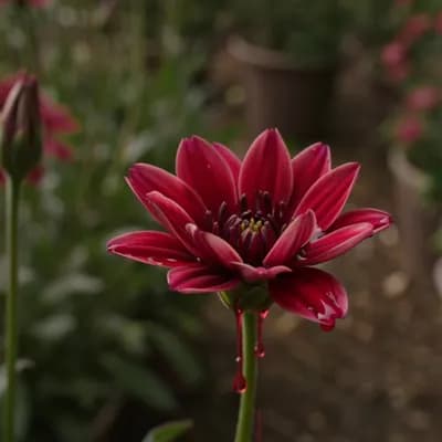 AI generated video: The flowers drips red liquid
