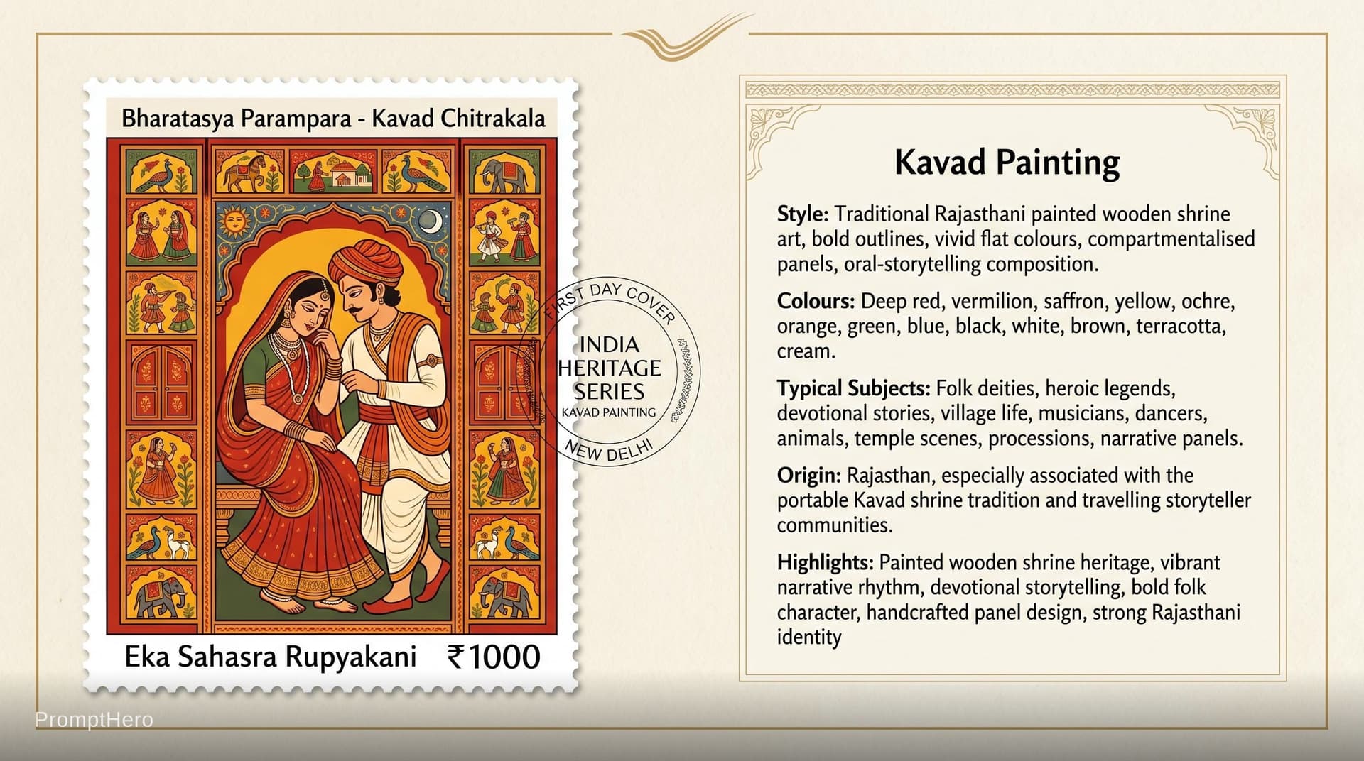 AI generated: Create a 16:9, 4K premium commemorative First Day Cover envelope inspired by India Post heritage des...