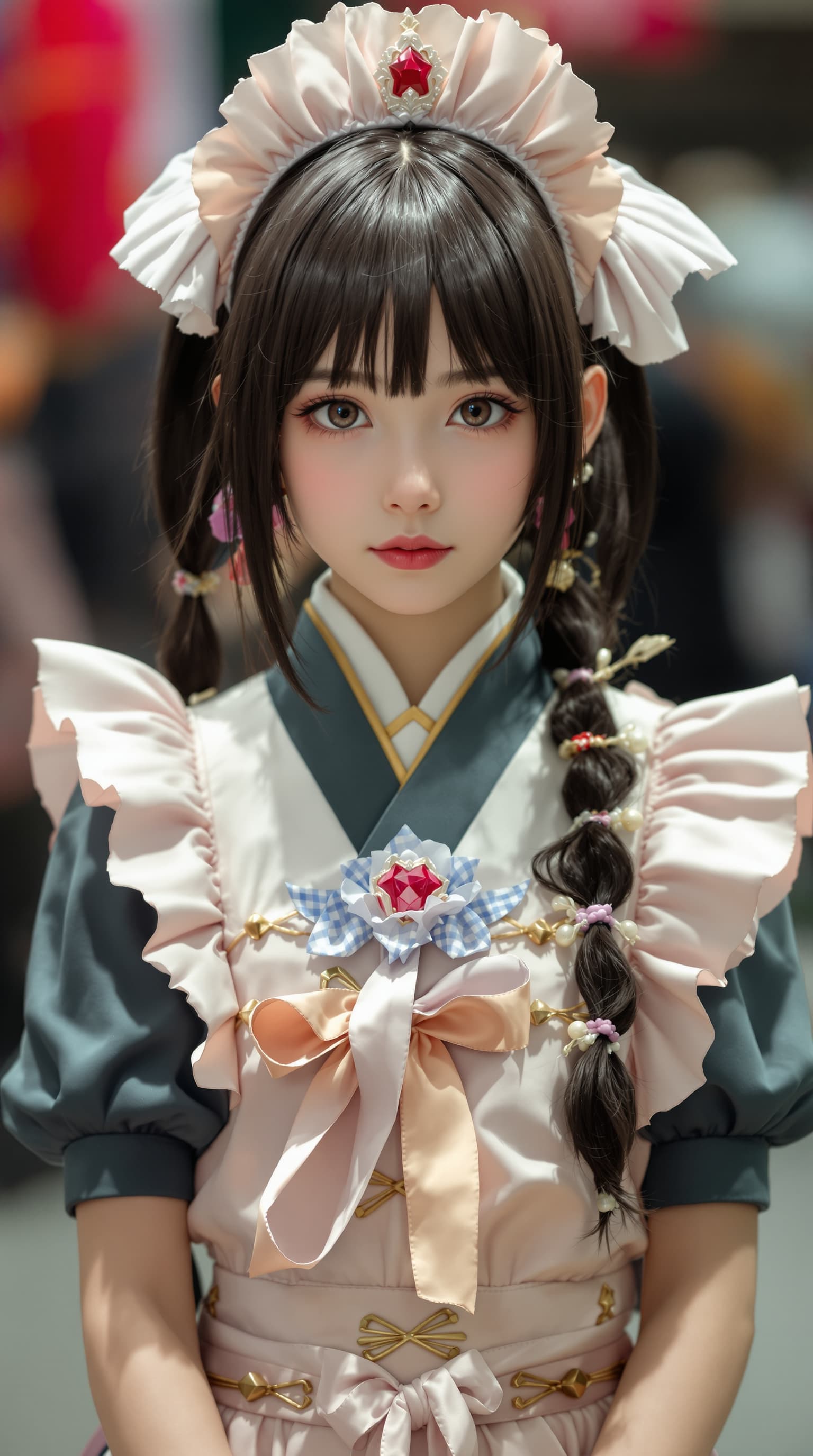 AI generated: A hyper-realistic depiction of eleven year old cosplayer as Kanna Kamui, from Miss Kobayashi's Drago...