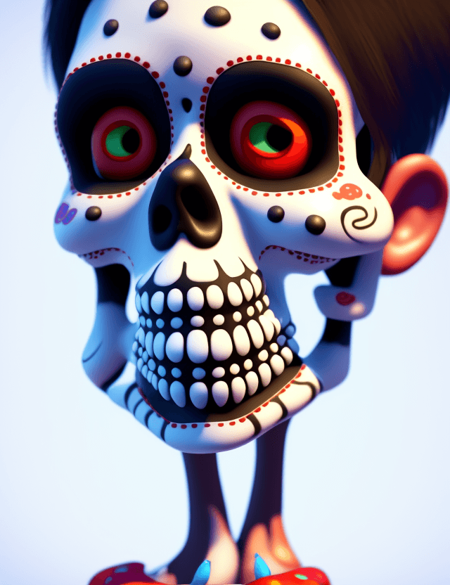 AI generated: hasdx style, glazed 3D render (extremely detailed CG), Día de los Muertos, pixar style, 3d style, di...
