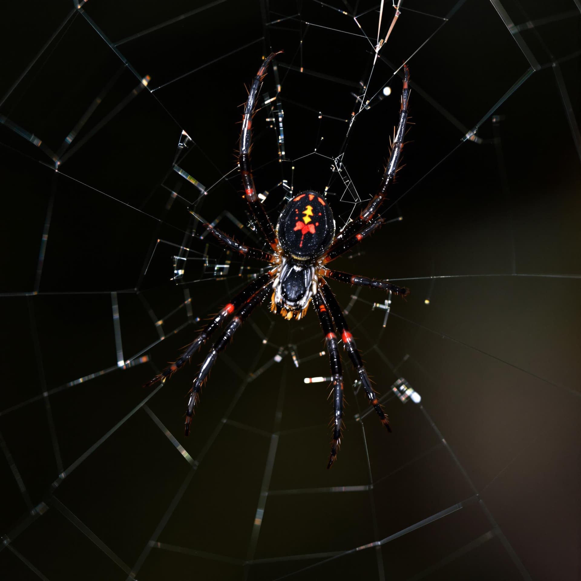 AI generated: photography of a black widow spider, with red spots