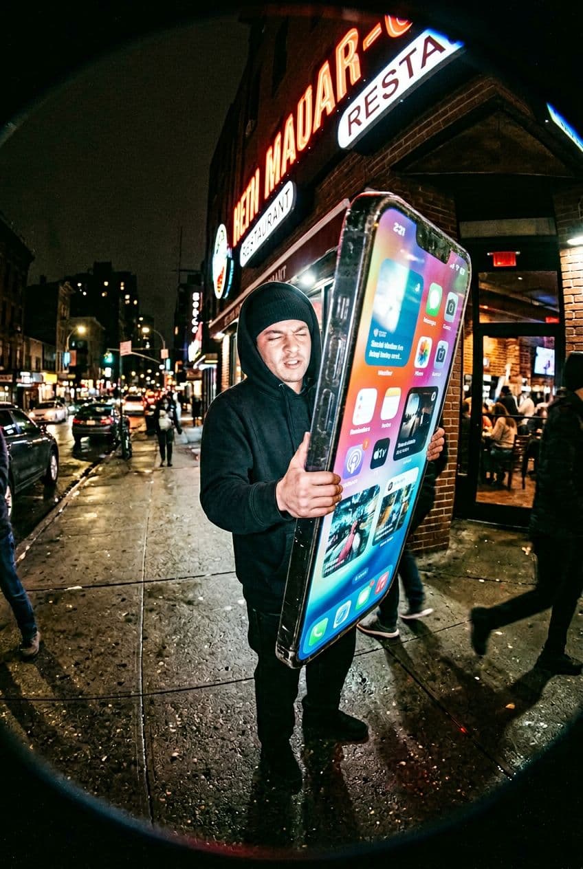 AI generated: urban restaurant exterior at night, harsh direct flash photography, gritty candid street scene

a pe...