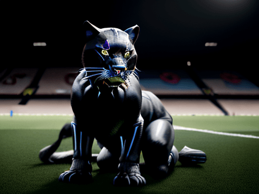 AI generated: Messi doing the classic Black Panther pose on the pitch, in the style of the Stars Art Group, photor...