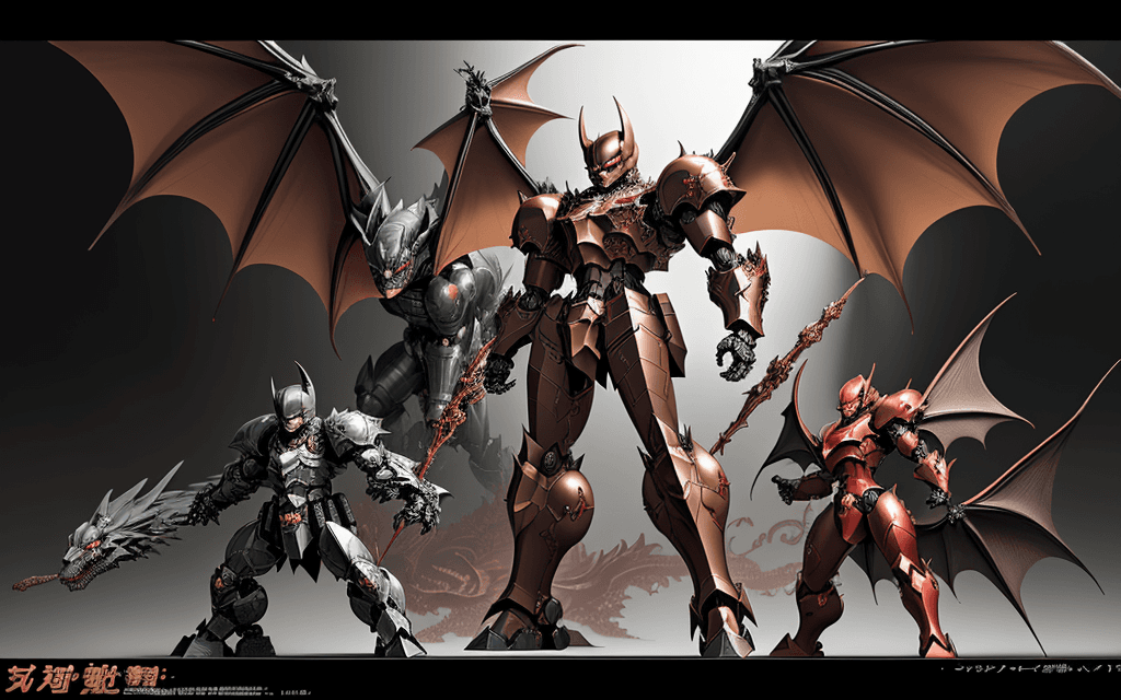 AI generated: dark knight game art, in the style of mecha anime, light bronze and red, rococo-inspired art, sharp ...