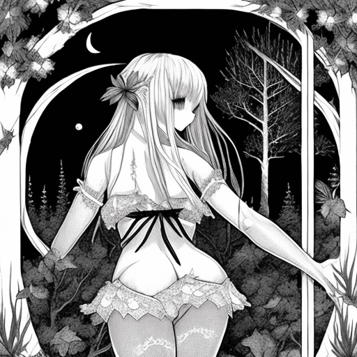 AI generated: grainy dithered shading, anime illustration, female, little person, dark skin, twilight sky, inside ...