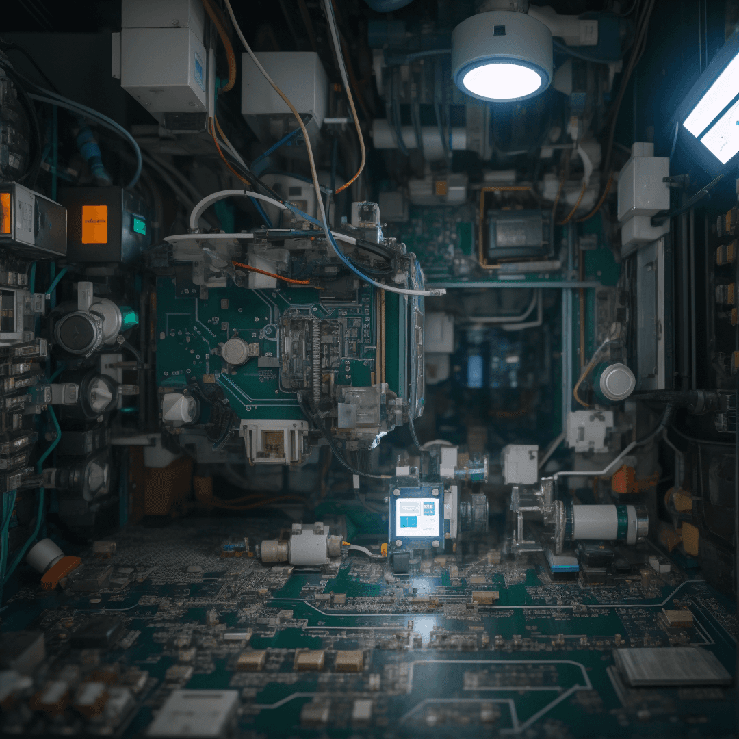 AI generated: microscopic community living on a circuitboard:: hyperrealisitc human circuitboard:: 8k