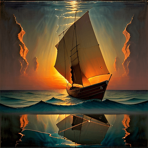 AI generated: a boat sitting in the water during sunset, in the style of agostino arrivabene, calm and serene beau...