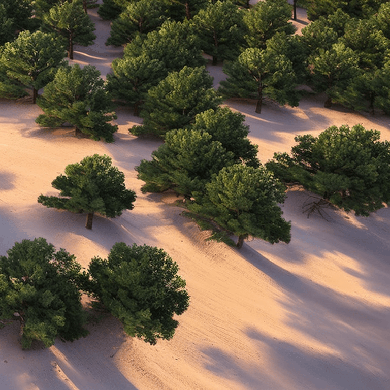 AI generated: photorealistic oil on canvas,
sparse clouds, soaring sky, 
small pine trees, pebble beach,
beautiful...