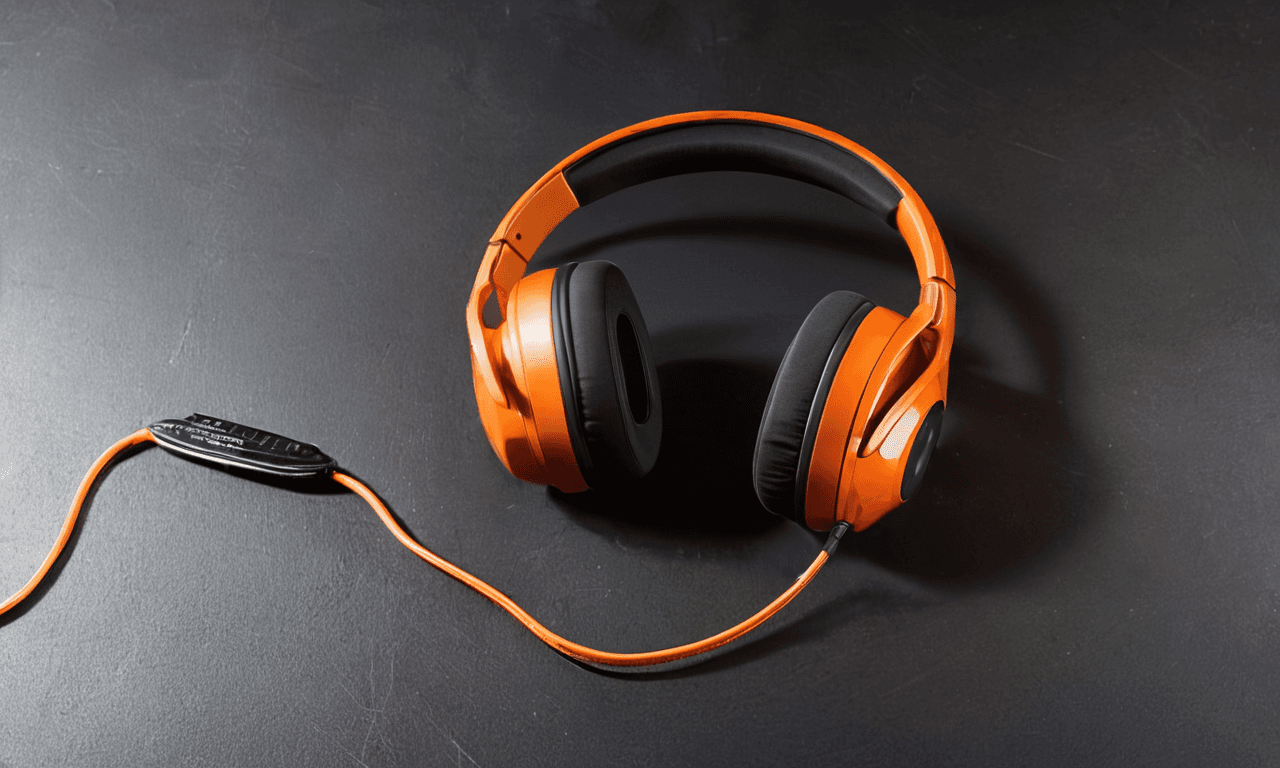 AI generated: Product photography, concept design, Focal High-End headphones, orange headset, sleek waterproof des...