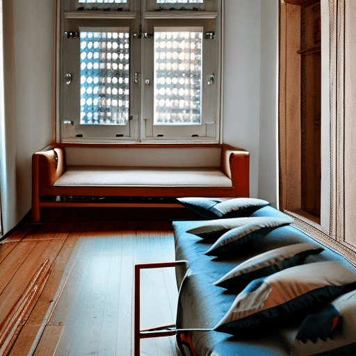 AI generated: High resolution photography interior design, dreamy sunken living room conversation pit, wooden floo...