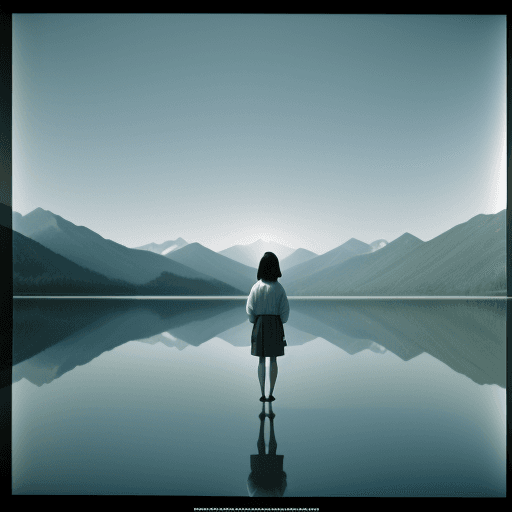 AI generated: a woman standing in front of a lake, in the style of illusory images, angura kei, mamiya 7 ii, lumin...