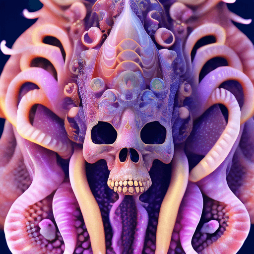 AI generated: Goddess close-up portrait ribcagel. jellyfish phoenix head, nautilus, orchid, skull, betta fish, bio...