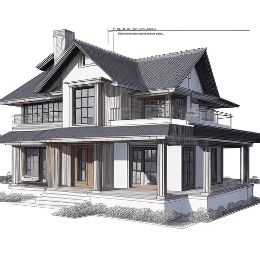 AI generated: detailed with notes, ink sketch of house slick design clean lines blueprint perfect awesome