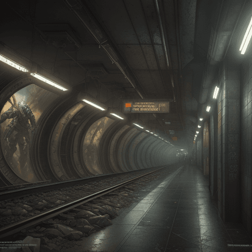AI generated: painting of a post scenery at metro lowest level, underground, dark, rails, ultra realistic, concept...