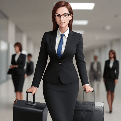 AI generated: Corporate business women in her formals. Laptop suitcase. eye glasses