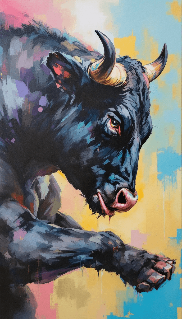 AI generated: a black fighting bull painting pastel colors, 16k, -ar 9:16 - - style 750 - -v 6.0 - Image