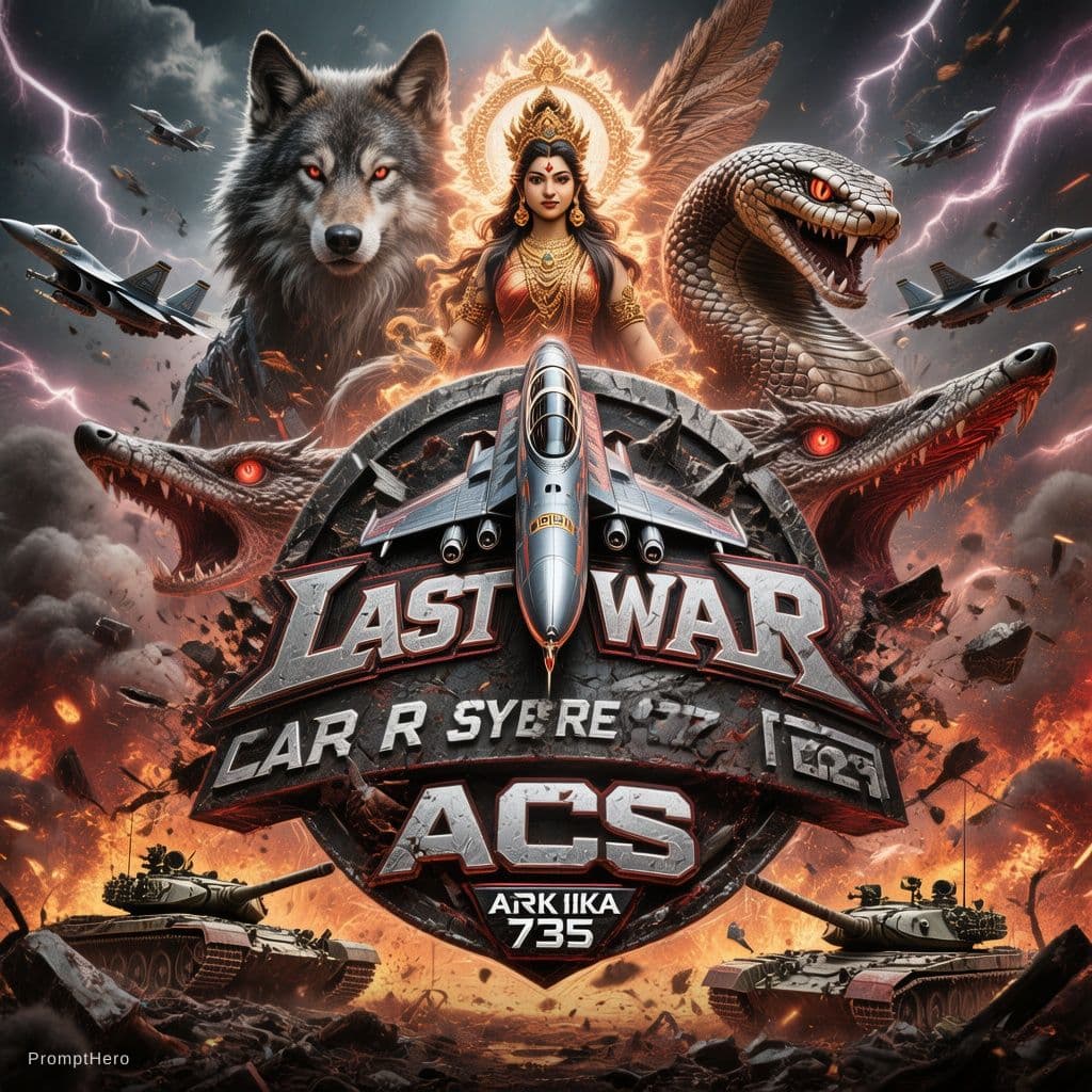 AI generated: Dark circular alliance badge for Last War ACS Server 735. ACS Air Squad logo in steel texture. Fight...