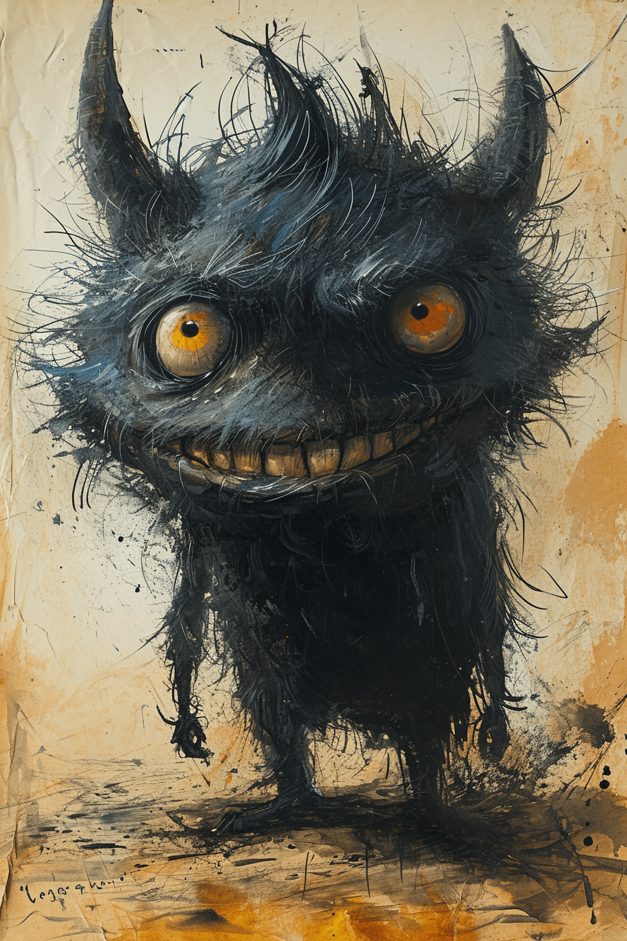 AI generated: a monster sketch, hand drawn by a 6 year old child, --ar 2:3 