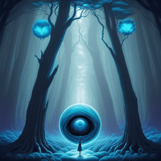 AI generated: an image of a forest with a tree and a wraith in the middle, in the style of visionary otherworldly,...