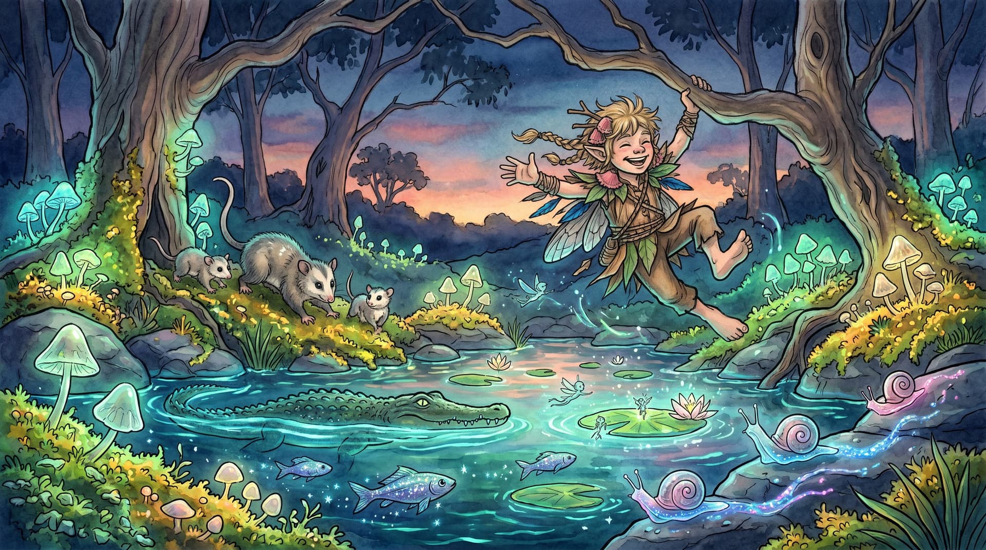 AI generated: In a surreal, whimsical world where Aussiecore DreamtimeFunk meets WyldeFey elemental aesthetics, a ...