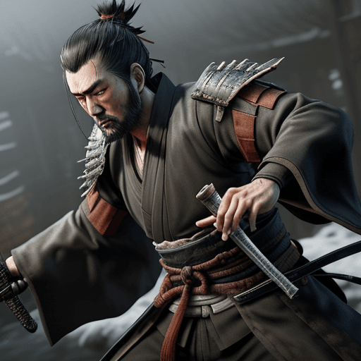 AI generated: an extraordinary 3D scene featuring Isshin Ashina from Sekiro: Shadows Die Twice. Immerse Isshin in ...