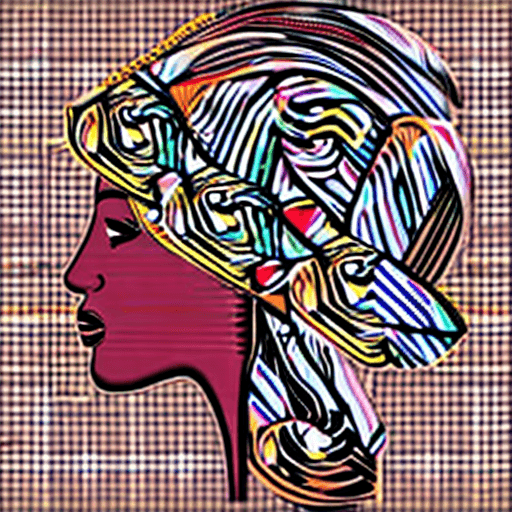 AI generated: Black silhouette of african american woman in a colorful head wrap and with an earring. Beautiful bl...