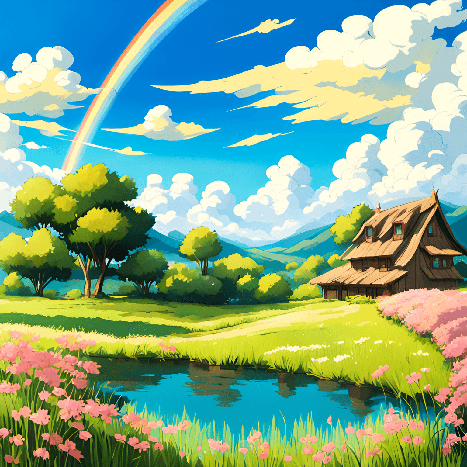 AI generated: master piece,anime landscape,inspire from your name anime,Nij,(a beautiful grass filed),fluffy cloud...