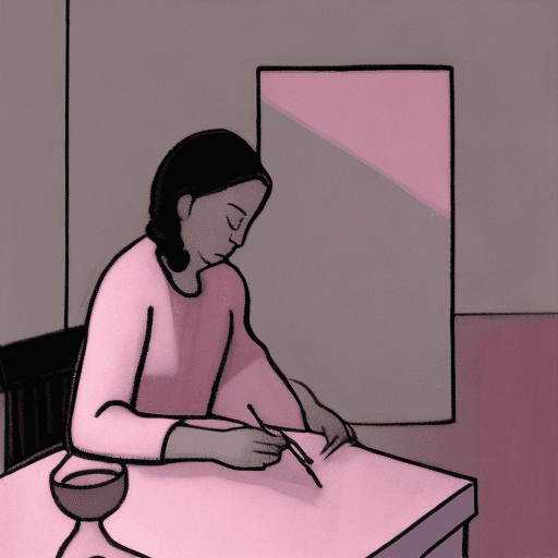 AI generated: A contemplative animated artist, sketching a still life, in the style of Felice Casorati, a muted pa...