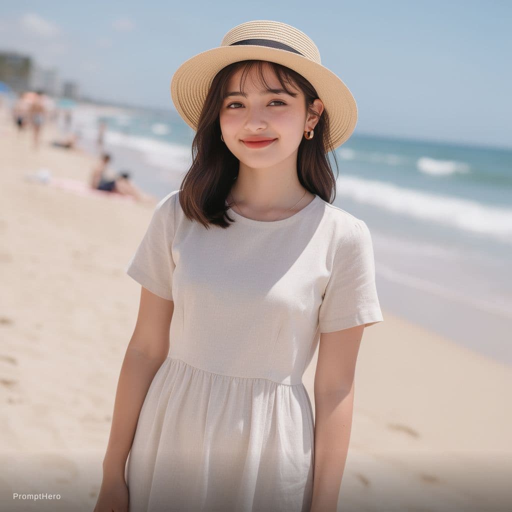 AI generated: A cute girl in beach big boobs cute bikini outfit