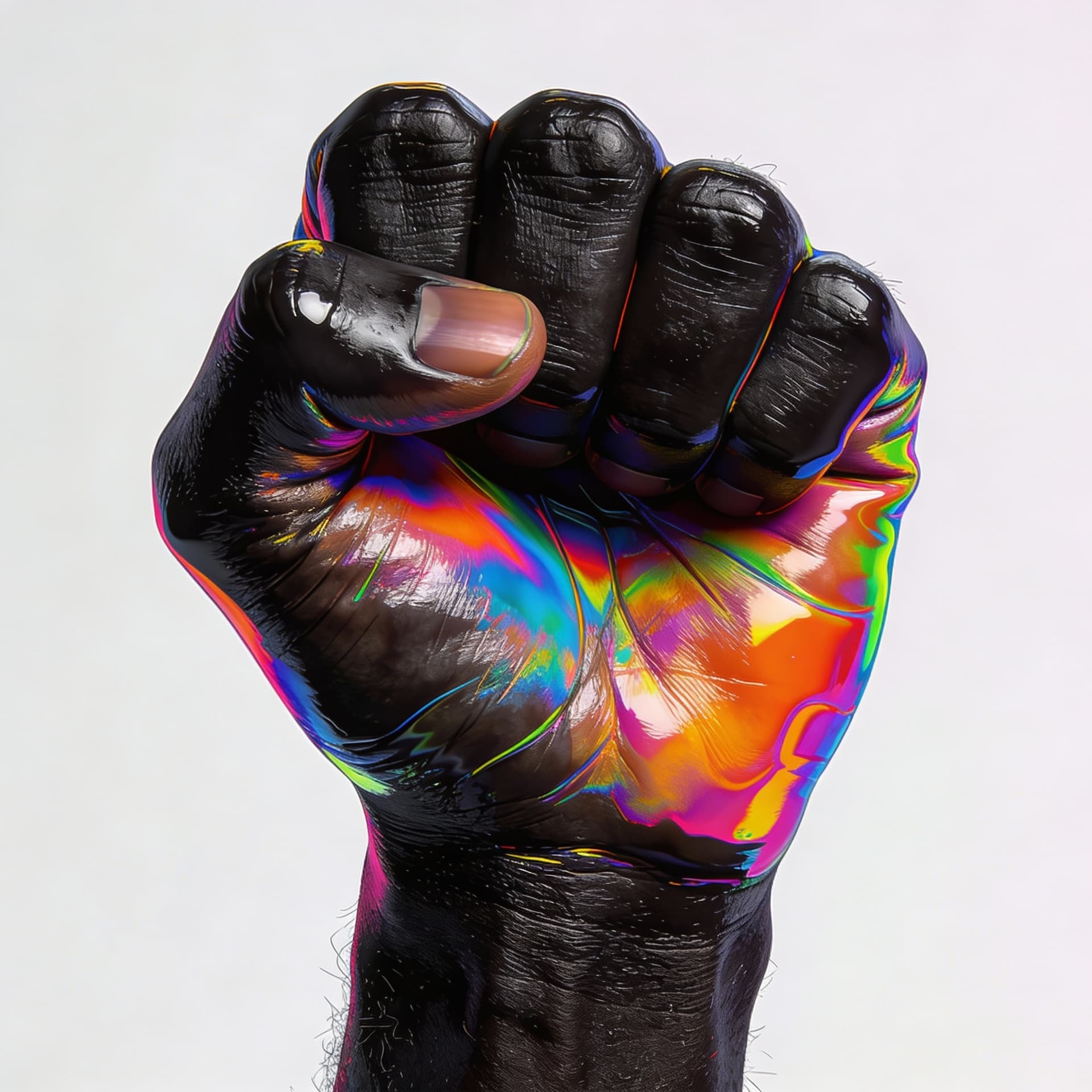 AI generated: pov front view of a black man's fist. Only the fist is showing nothing else, colorful vivid,3d illus...