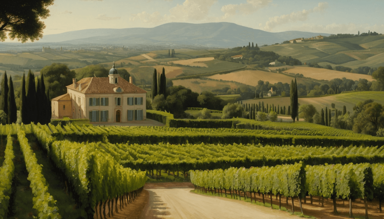 AI generated: baroque style, art by Johannes Vermeer, victorian architecture, french villa in the distance surroun...