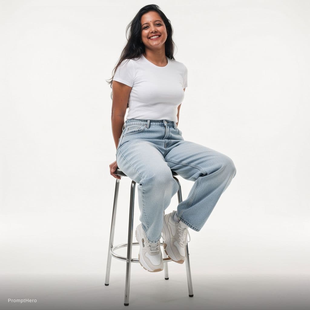 AI generated: A highly detailed, photorealistic, cinematic high-angle full-body studio shot of a cute and stylish ...