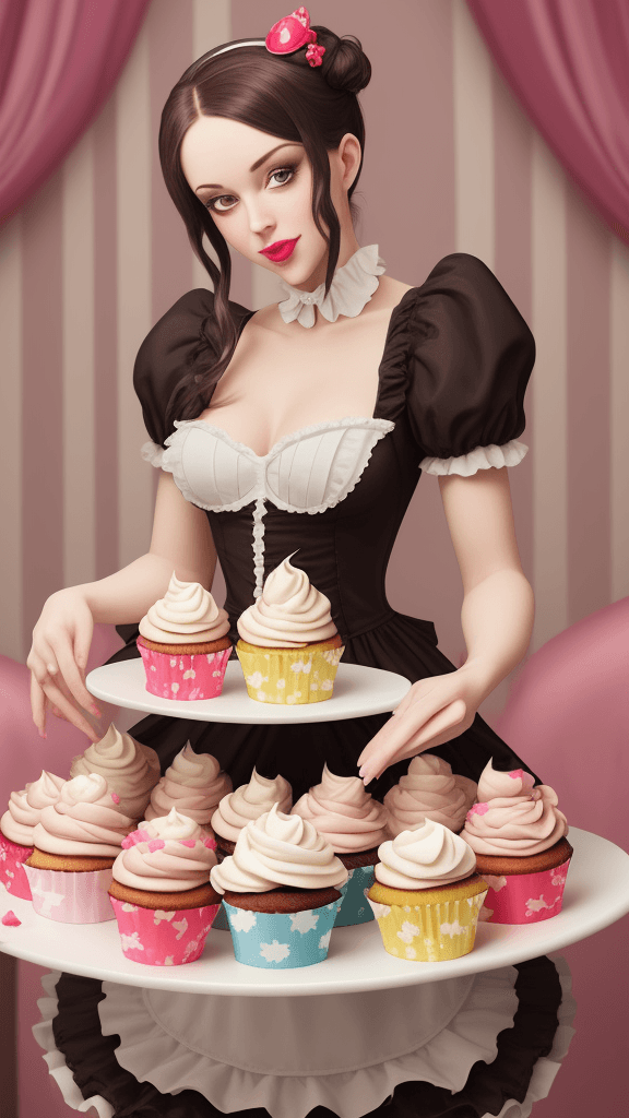 AI generated: "Maid's Delight Cupcakes: Indulge in these tantalizing cupcakes inspired by the mischievous Maid. Ea...
