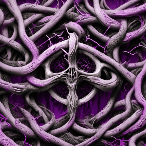 AI generated: death metal band logo, black forest , purple, bodies, creatures, bones, vines, cracks, insane detail...