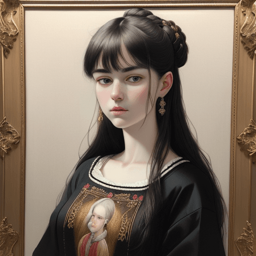 AI generated: The oversize t-shirt should have a real classical portrait embroidered on it, capturing the essence ...