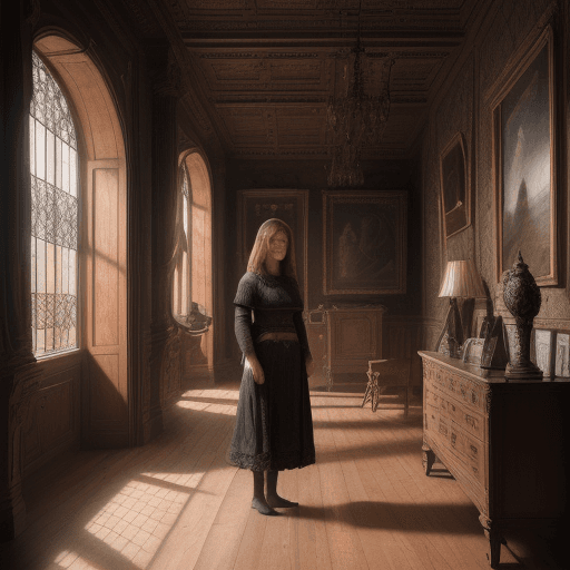 AI generated: High resolution photography interior women 25 yeas old standing and post,8k, intricate detail, photo...