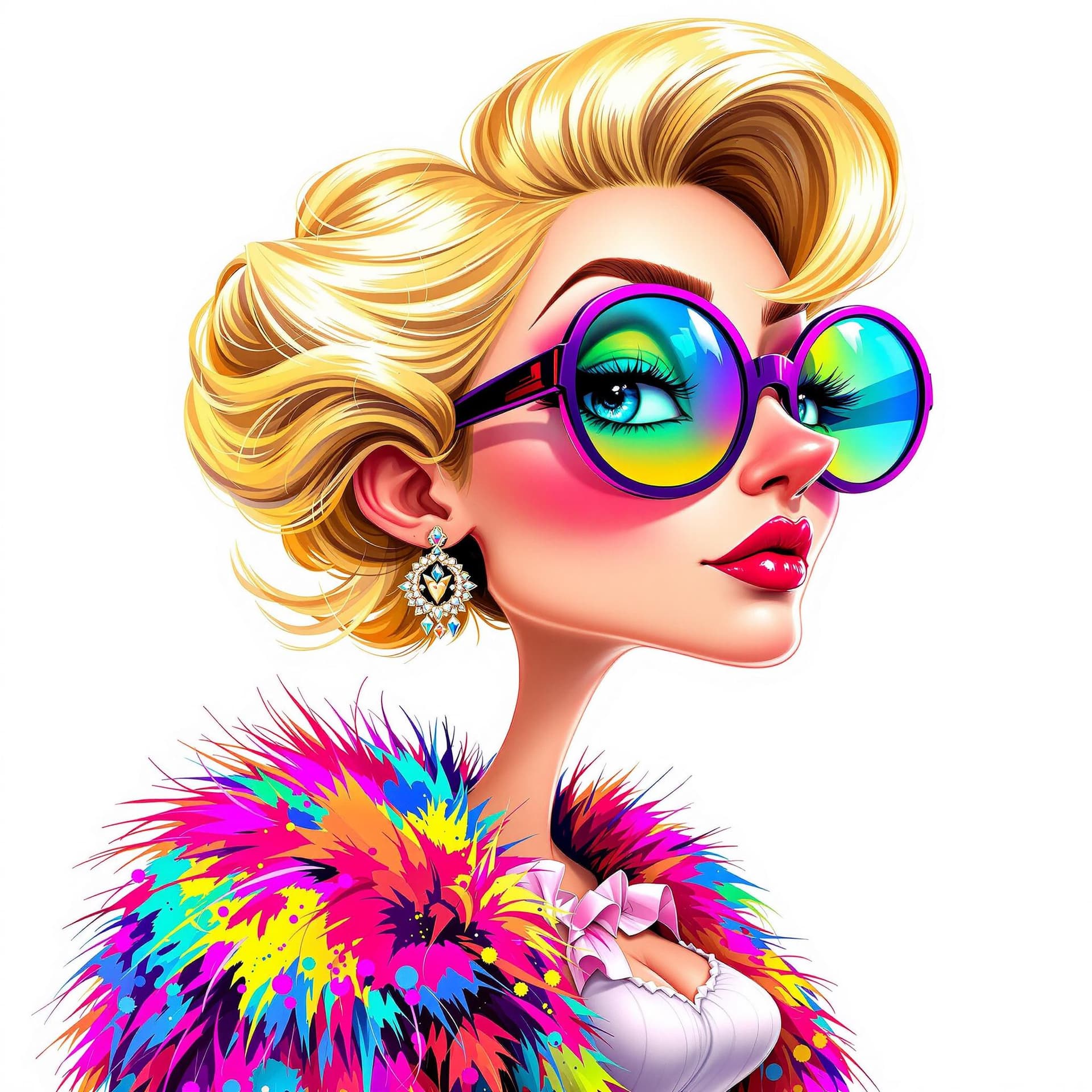 AI generated: A vibrant, eye-catching caricature of a stylish cartoon lady with exaggerated features, designed to ...