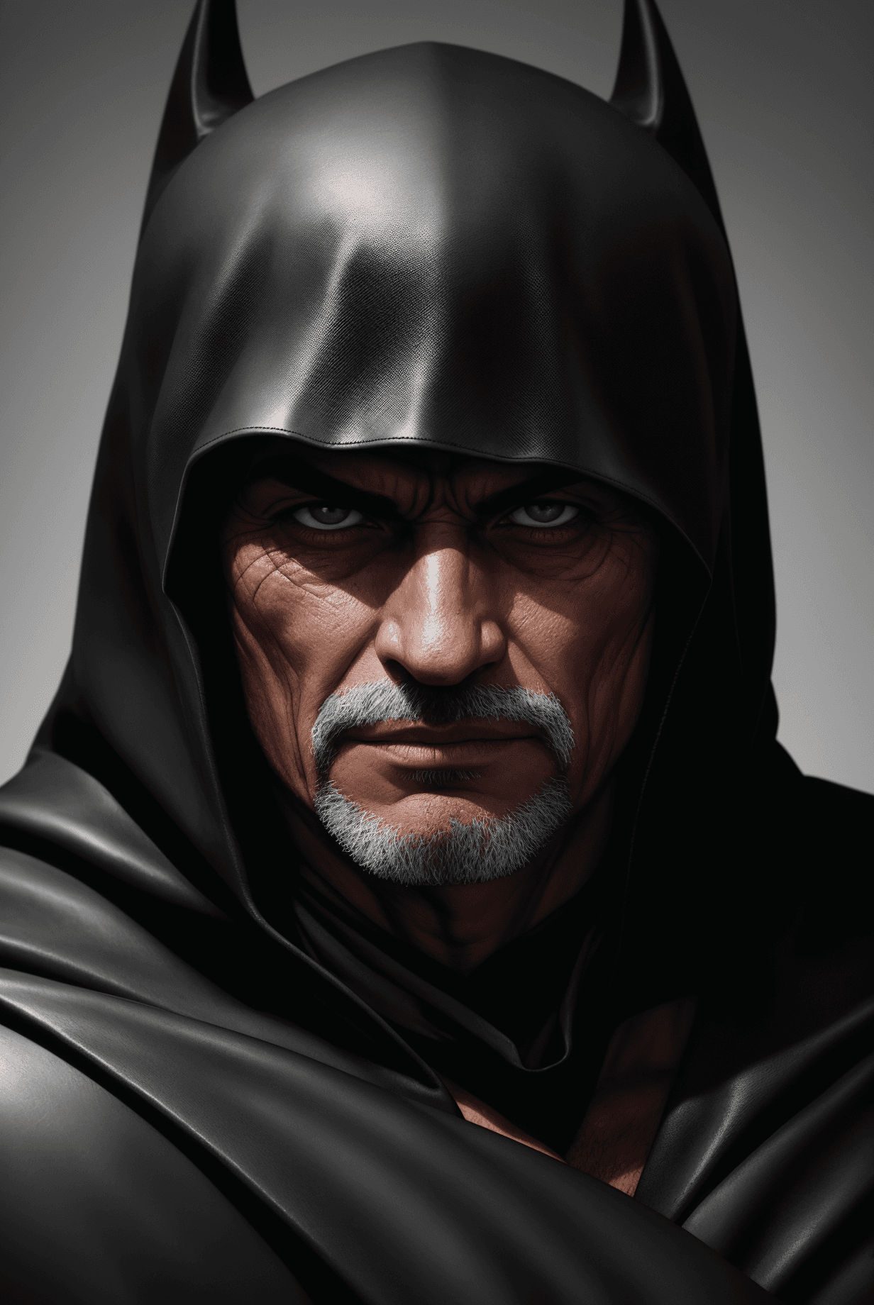 AI generated: RAW photo, portrait of an old Egypt monk Batman, highly detailed textures, tired, run down, deep ski...