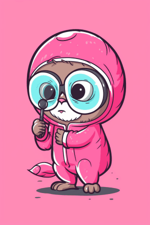 AI generated: a tiny, curious animal dressed in adorable pink clothing, charming sticker, minimalist line art styl...
